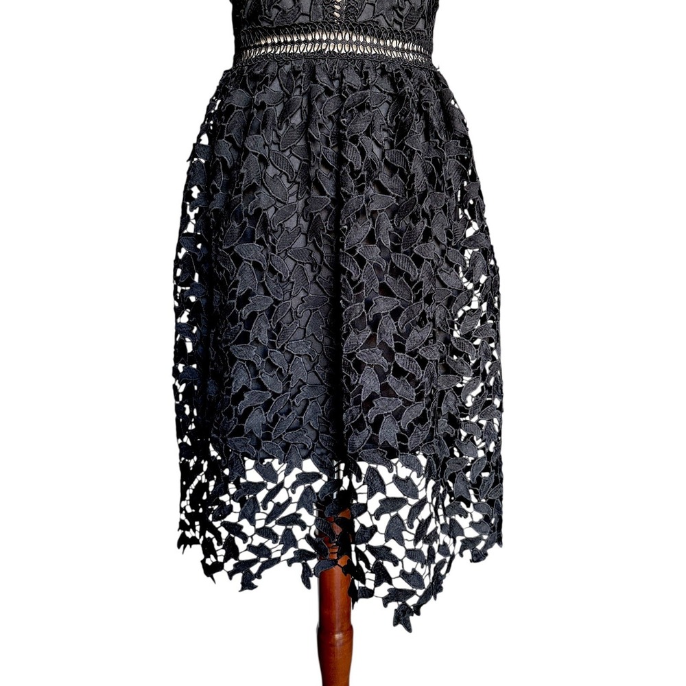 Just Me Black Lace High-Neck Dress Size Small A-Line Dress Floral Cut Outs‎ Sexy - Picture 5 of 11
